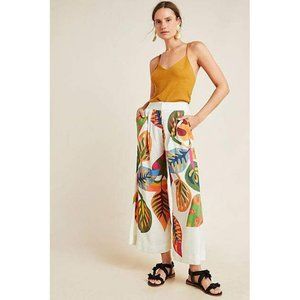 Anthropologie Colorful Leaf Print Wide Leg Pants - XL